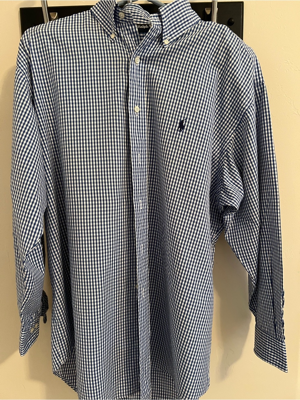 Men’s Ralph Lauren Blue and White Gingham Button-Down Shirt